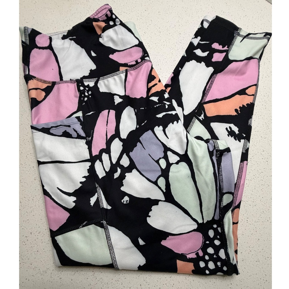 Live Well Active Butterfly Print Leggings XL Pink Purple Abstract Pockets Tights